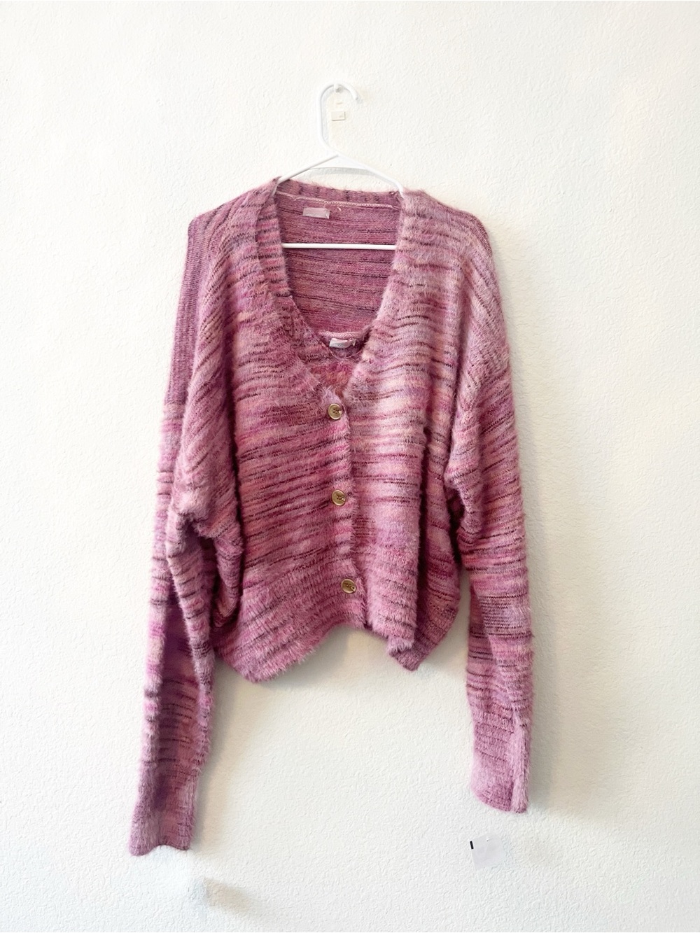 New Free People Movement Large Fuzzy Sweater Cardigan Tank Pink - Picture 2 of 7
